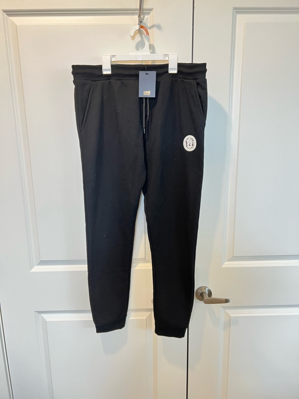 NWT Roberto Cavelli Black Jogger Sweatpants with Small Embroidered Patch